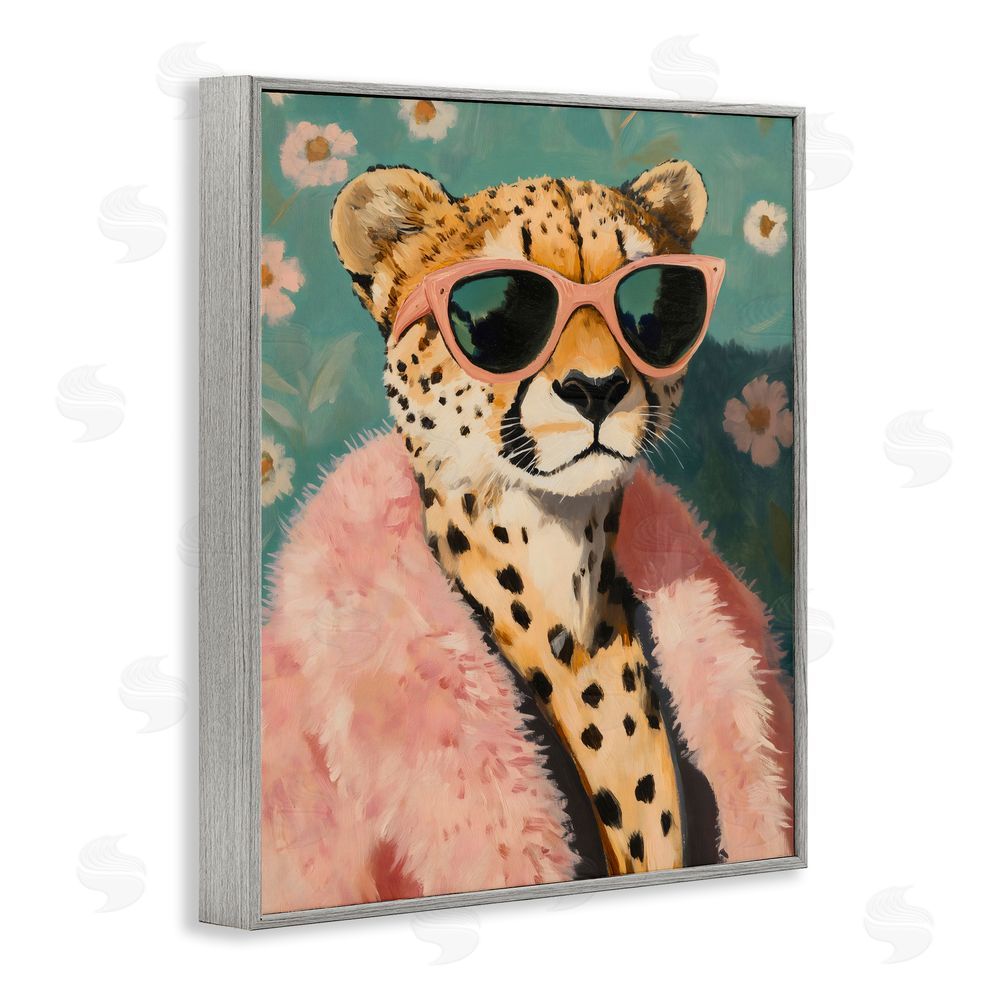The Prints Vibe Glam Cheetah in Pink Fur Gray Framed Giclee Wall Art