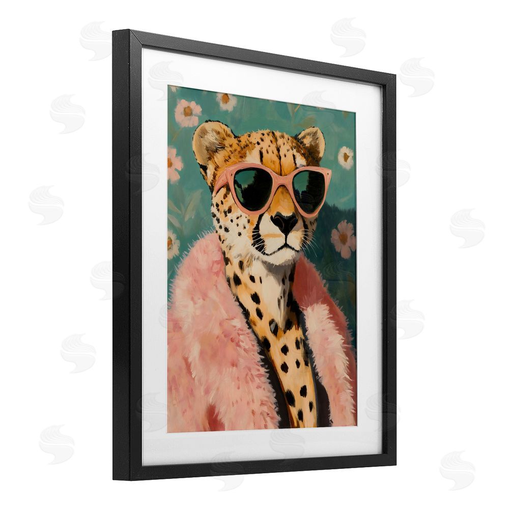 The Prints Vibe Glam Cheetah in Pink Fur Black Framed Print Under Glass Wall Art