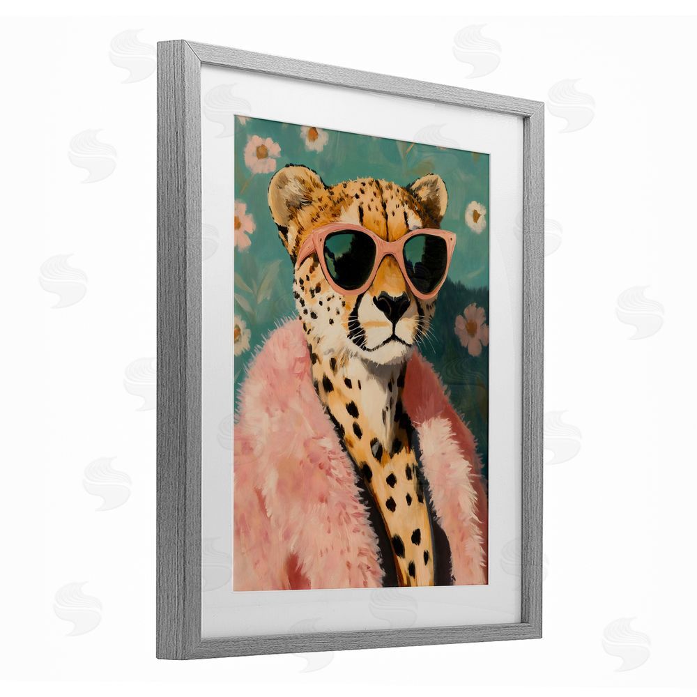 The Prints Vibe Glam Cheetah in Pink Fur Gray Framed Print Under Glass Wall Art