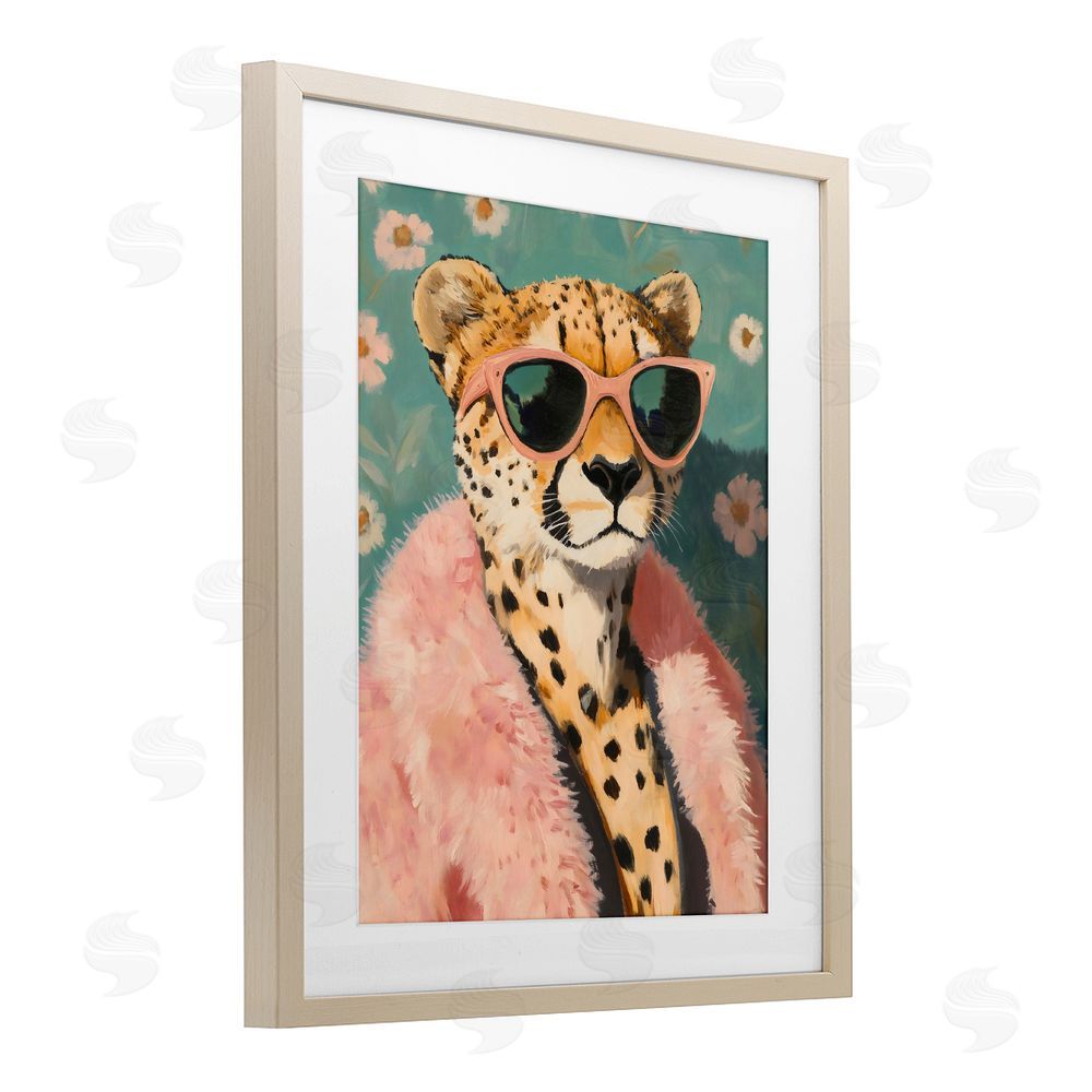 The Prints Vibe Glam Cheetah in Pink Fur Brown Framed Print Under Glass Wall Art