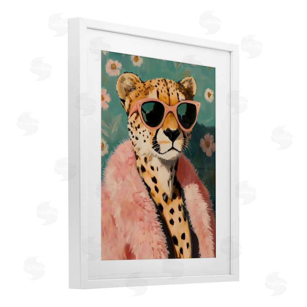 The Prints Vibe Glam Cheetah in Pink Fur White Framed Print Under Glass Wall Art