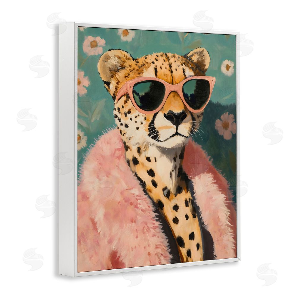 The Prints Vibe Glam Cheetah in Pink Fur White Framed Giclee Wall Art