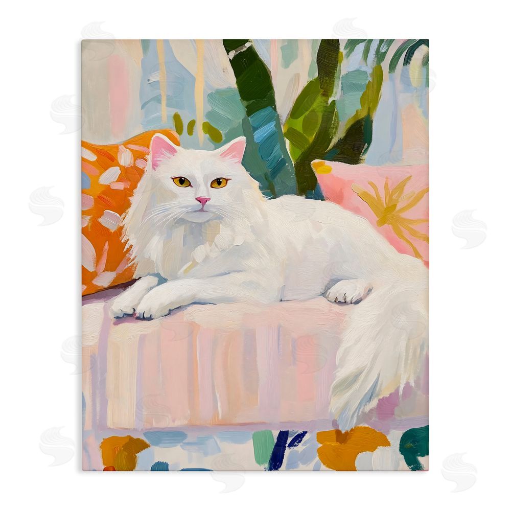 The Prints Vibe Fancy Cat on Pastel Sofa Stretched Canvas Wall Art