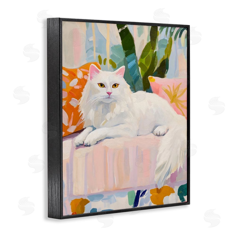 The Prints Vibe Fancy Cat on Pastel Sofa Black Framed Giclee Wall Art