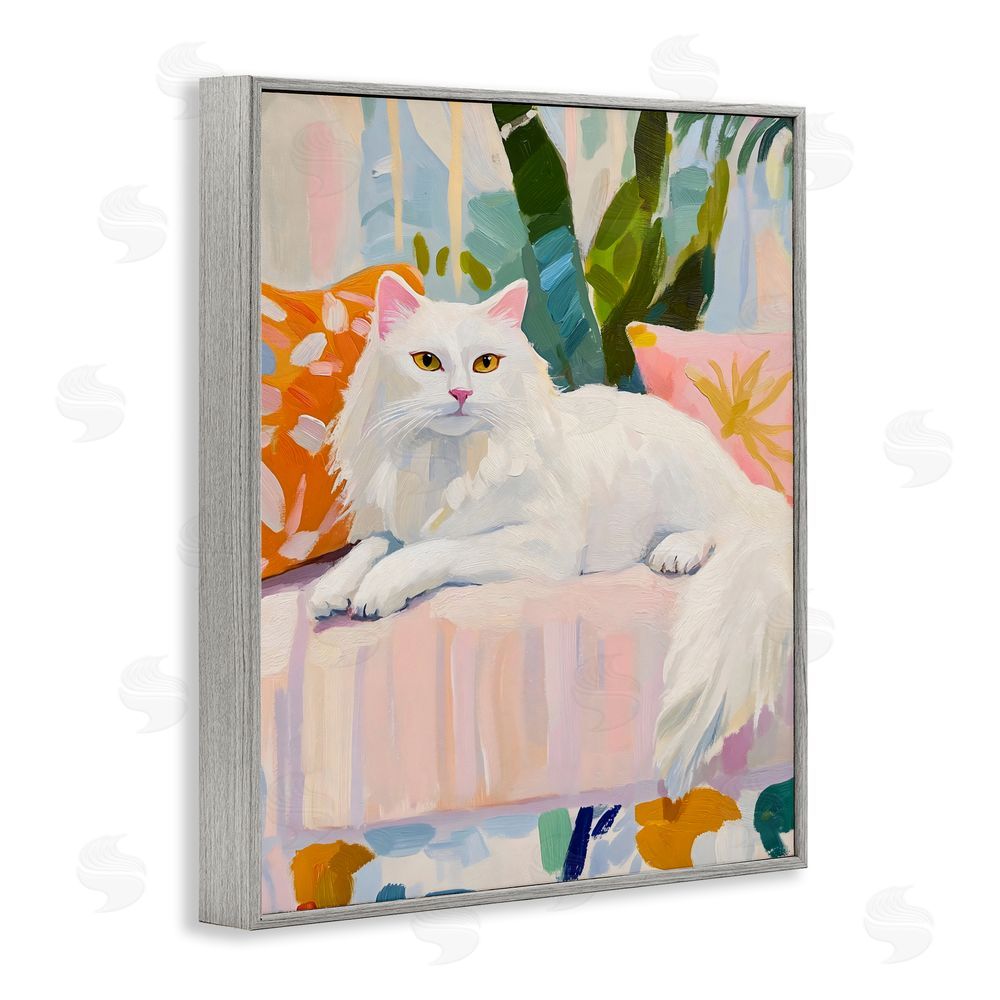 The Prints Vibe Fancy Cat on Pastel Sofa Gray Framed Giclee Wall Art