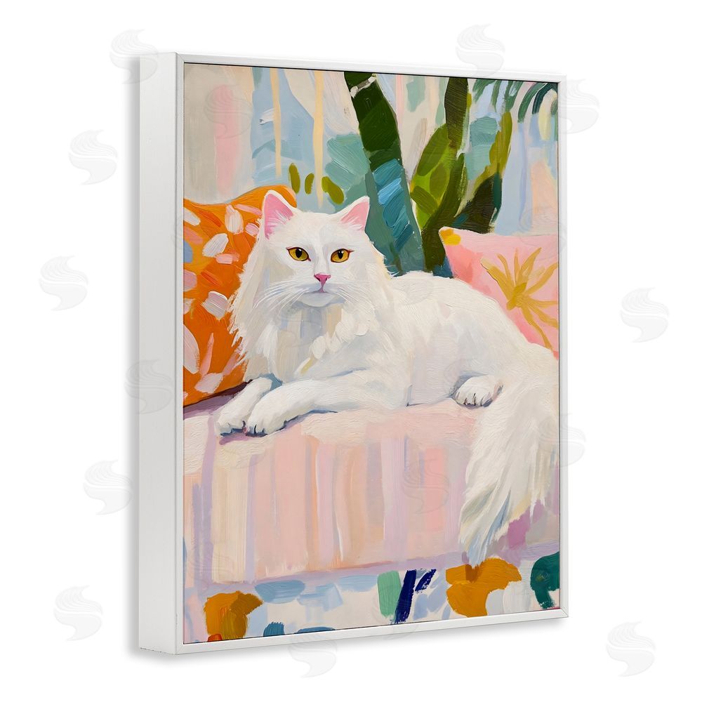 The Prints Vibe Fancy Cat on Pastel Sofa White Framed Giclee Wall Art