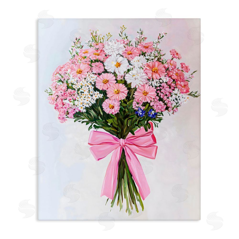 The Prints Vibe Pink & White Tied Flower Bouquet Stretched Canvas Wall Art