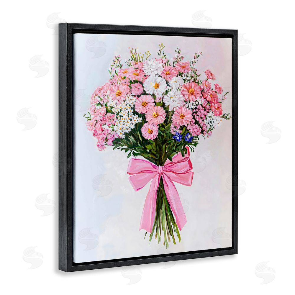 The Prints Vibe Pink & White Tied Flower Bouquet Black Floating Framed Canvas Wall Art