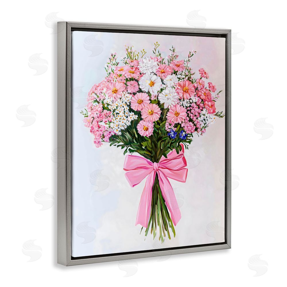 The Prints Vibe Pink & White Tied Flower Bouquet Gray Floating Framed Canvas Wall Art