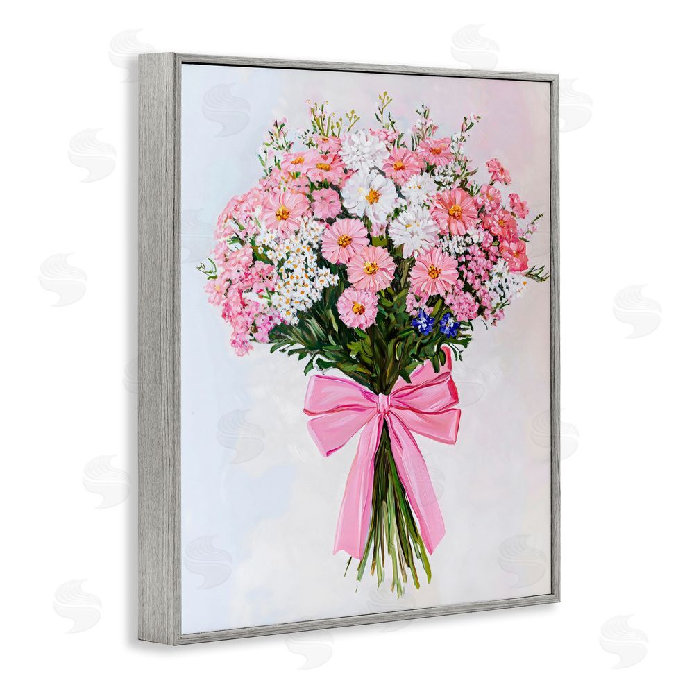 The Prints Vibe Pink & White Tied Flower Bouquet Gray Framed Giclee Wall Art