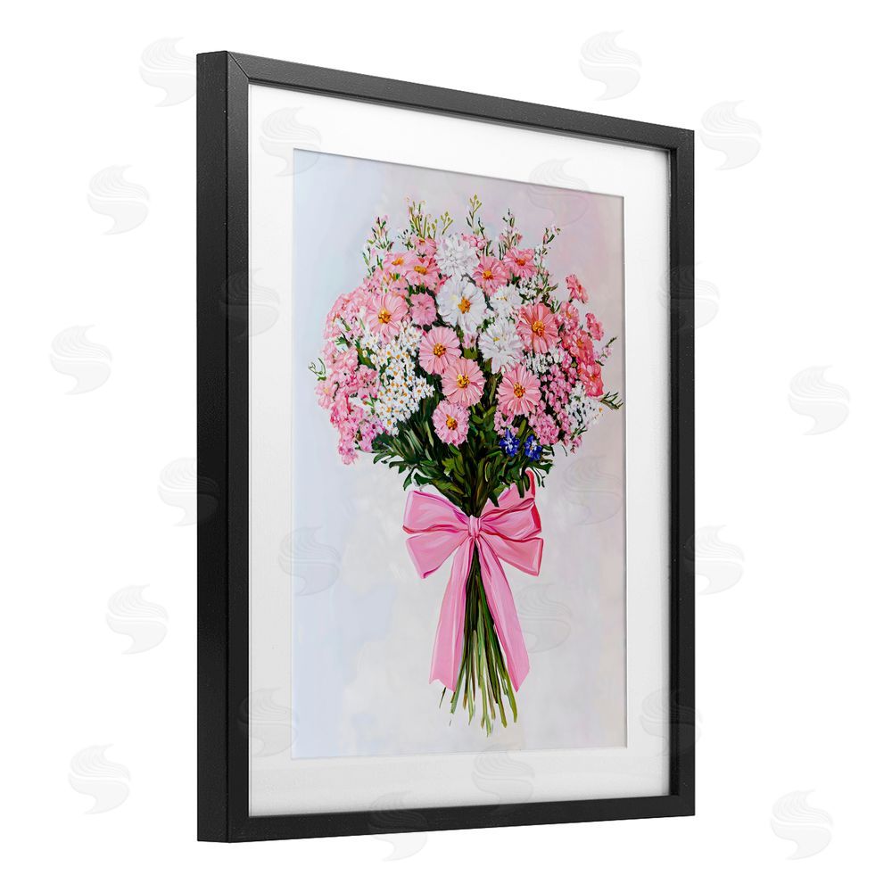 The Prints Vibe Pink & White Tied Flower Bouquet Black Framed Print Under Glass Wall Art