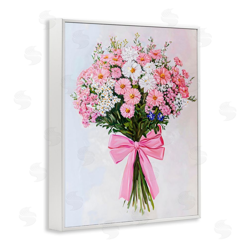 The Prints Vibe Pink & White Tied Flower Bouquet White Framed Giclee Wall Art