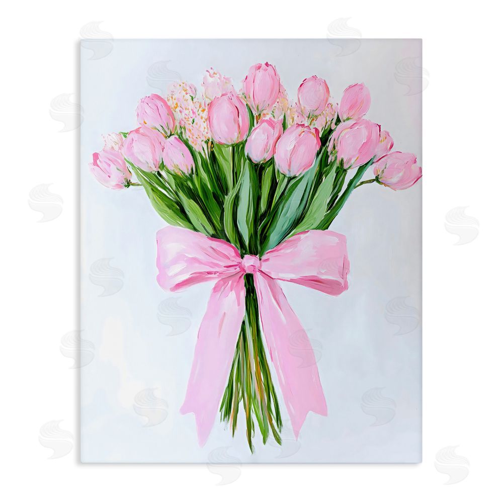 The Prints Vibe Soft Pink Tulips with Ribbon Stretched Canvas Wall Art Print