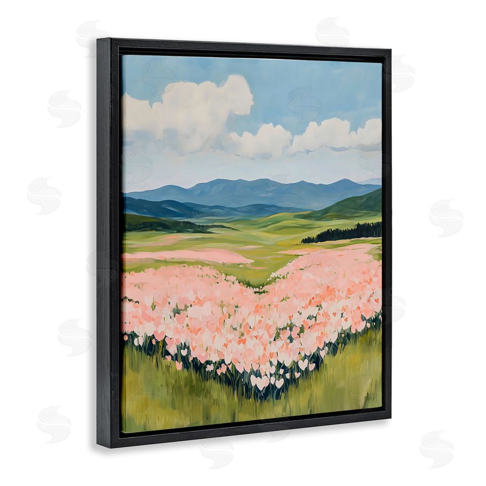 The Prints Vibe Heart Shaped Flower Field Black Floating Framed Canvas Wall Art