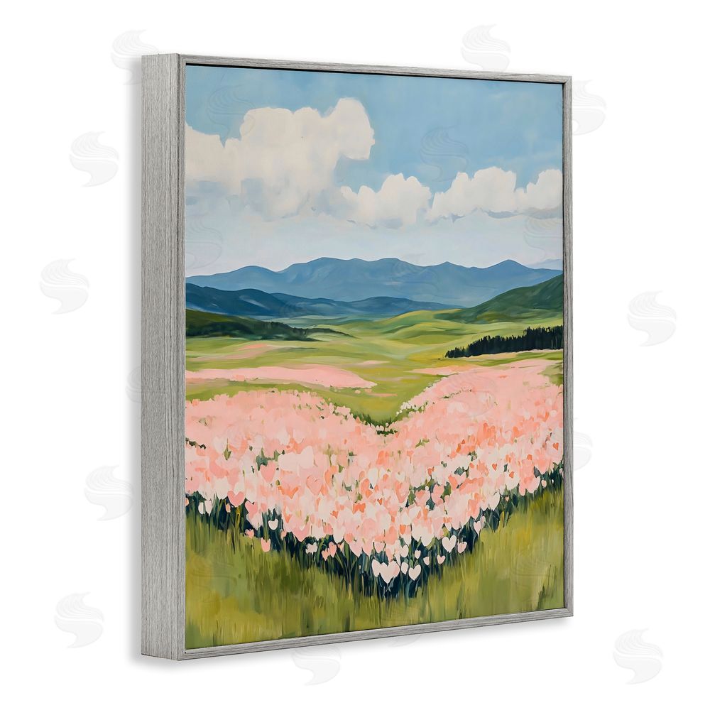 The Prints Vibe Heart Shaped Flower Field Gray Framed Giclee Wall Art