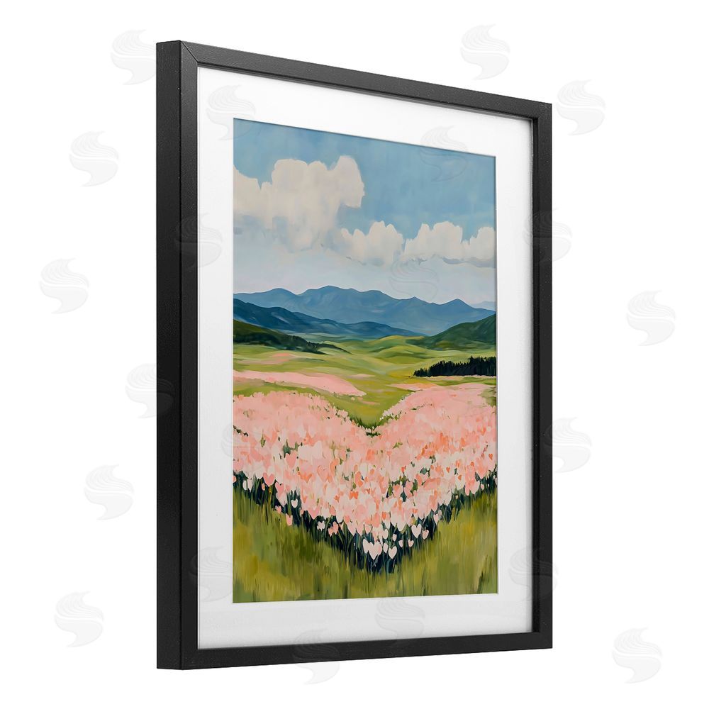 The Prints Vibe Heart Shaped Flower Field Black Framed Print Under Glass Wall Art