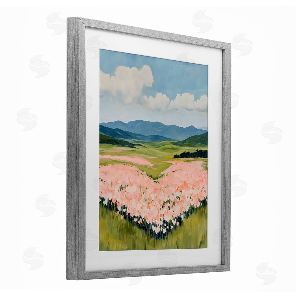 The Prints Vibe Heart Shaped Flower Field Gray Framed Print Under Glass Wall Art
