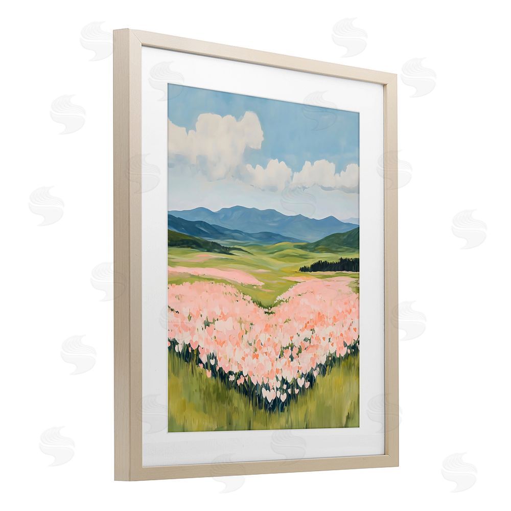 The Prints Vibe Heart Shaped Flower Field Brown Framed Print Under Glass Wall Art
