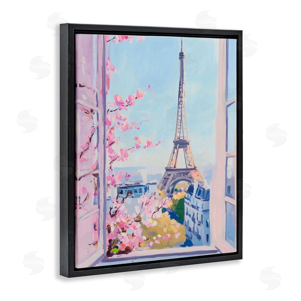 The Prints Vibe Eiffel Tower View in Spring Black Floating Frame Canvas Wall Art Print