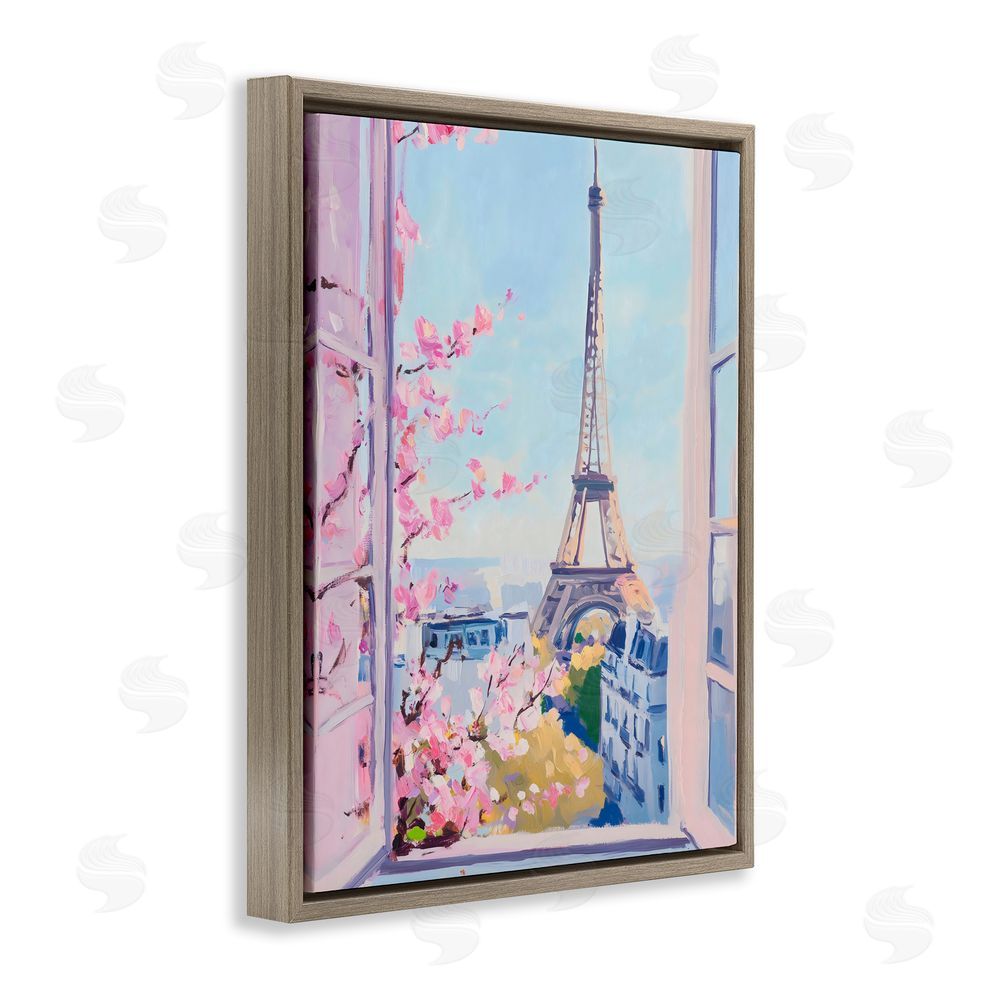 The Prints Vibe Eiffel Tower View in Spring Brown Floating Frame Canvas Wall Art Print