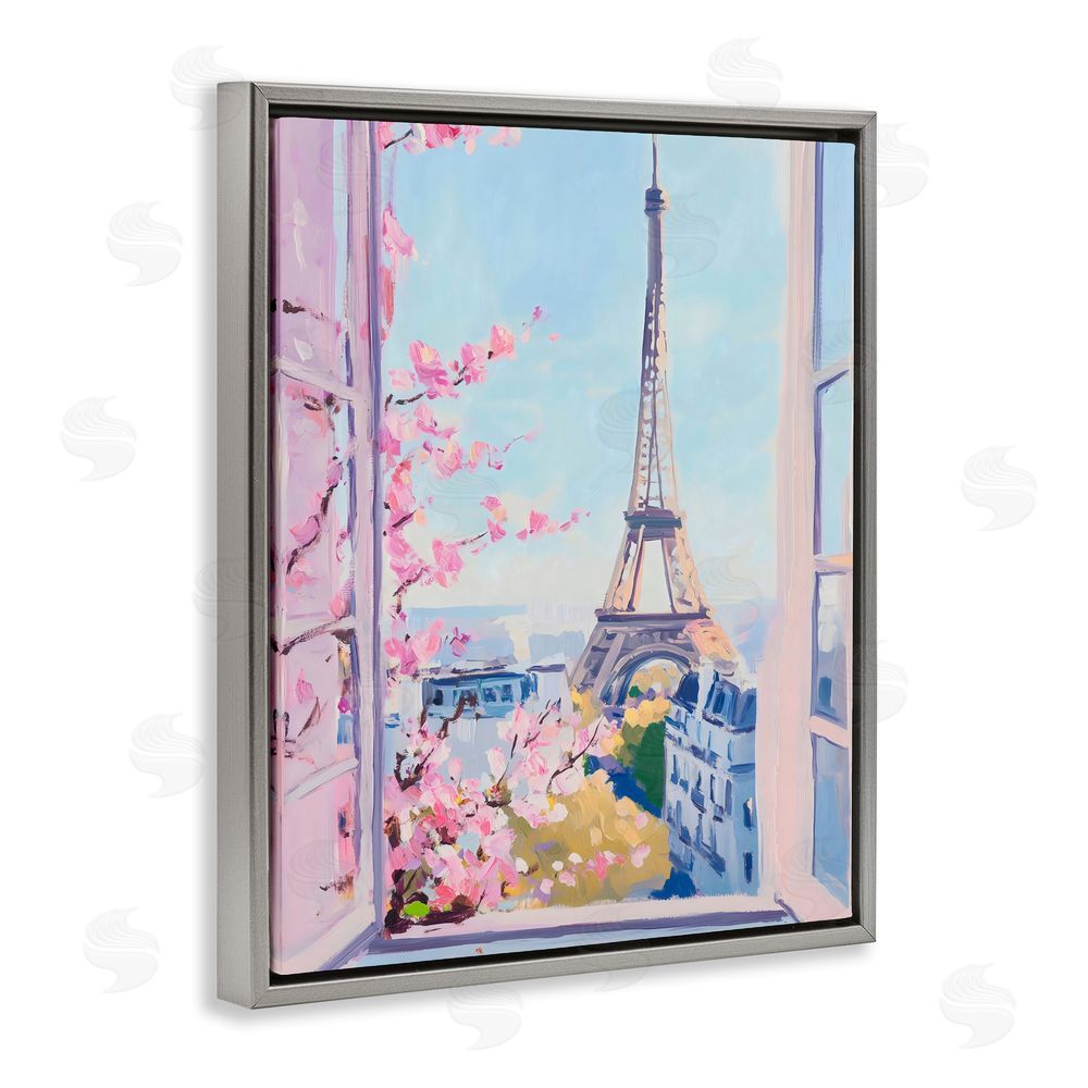 The Prints Vibe Eiffel Tower View in Spring Gray Floating Frame Canvas Wall Art Print