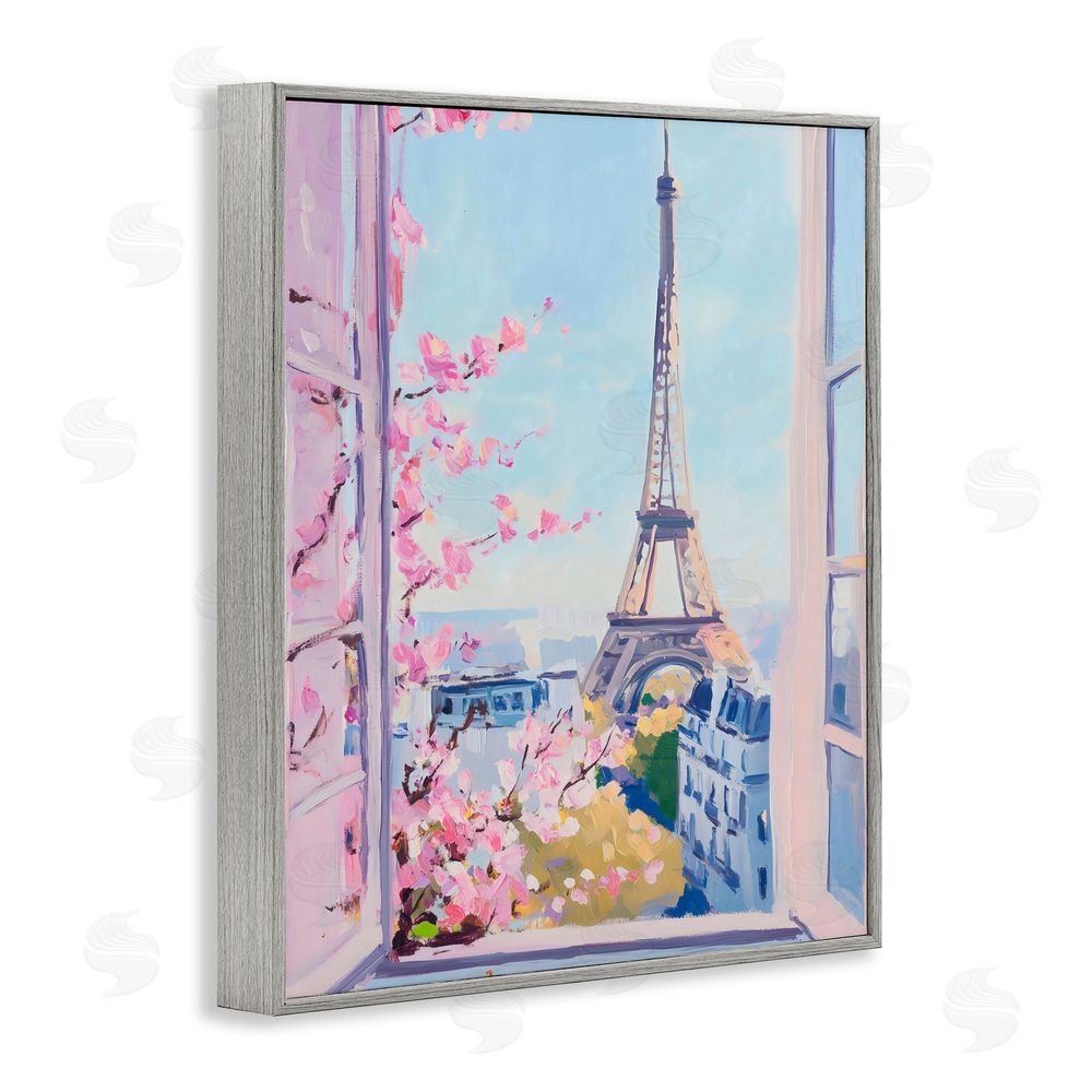 The Prints Vibe Eiffel Tower View in Spring Gray Framed Giclee Wall Art Print