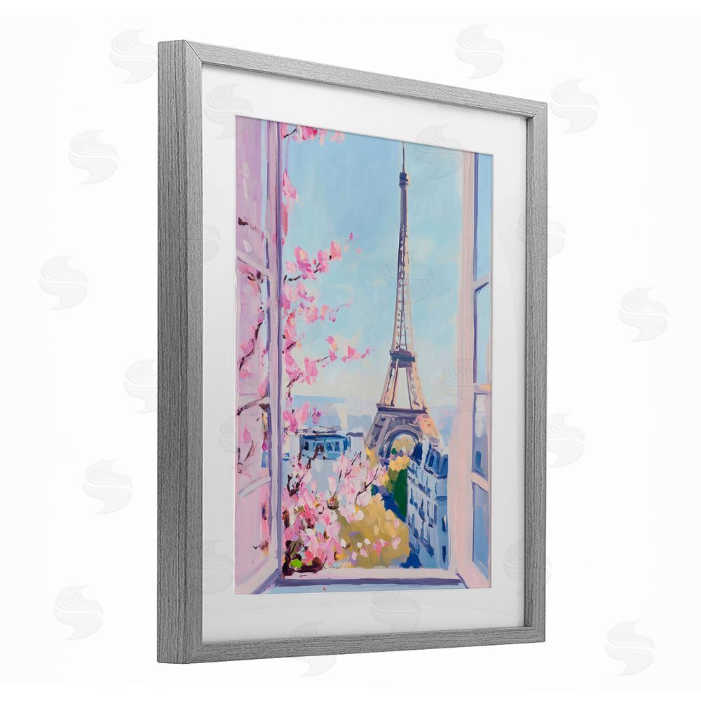 The Prints Vibe Eiffel Tower View in Spring Gray Framed Print Under Glass Wall Art