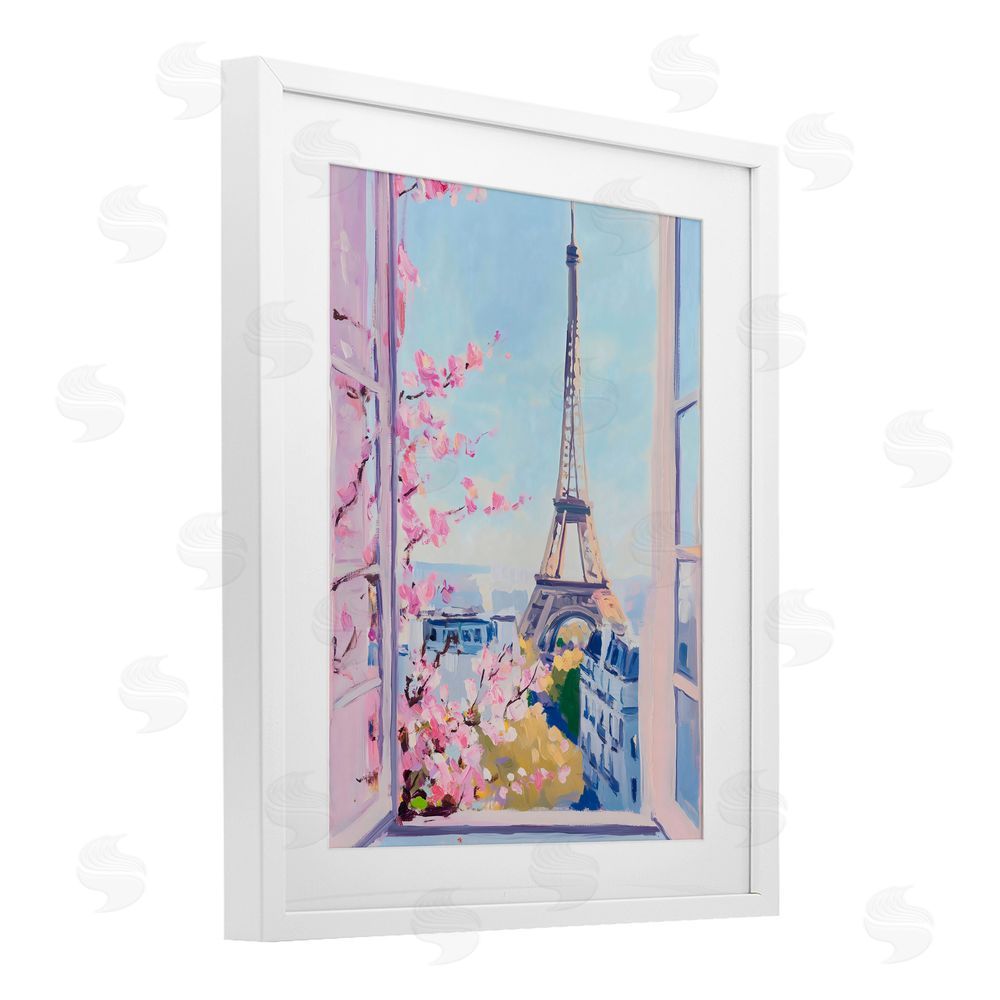 The Prints Vibe Eiffel Tower View in Spring White Framed Print Under Glass Wall Art