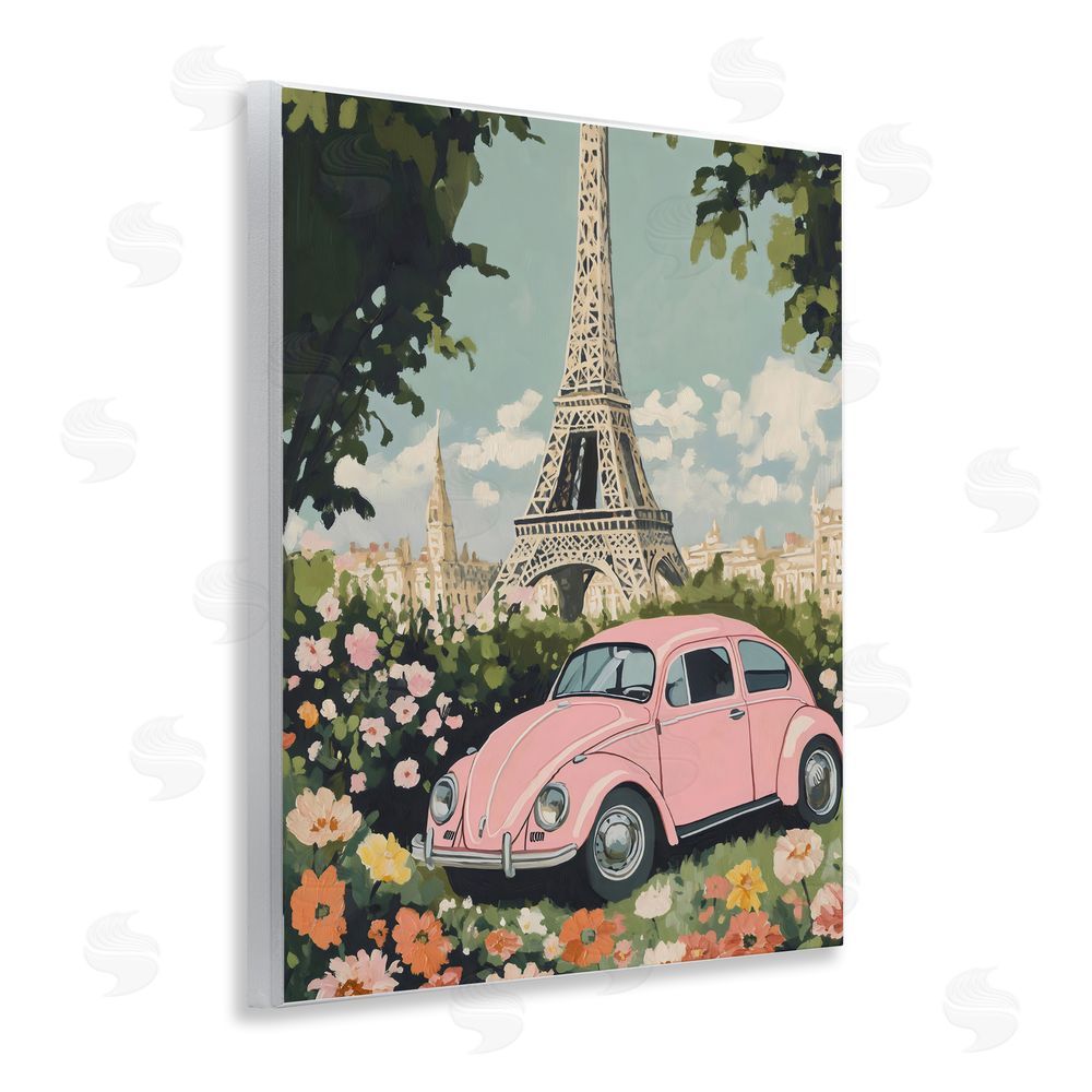 The Prints Vibe Paris Pink Car in Bloom Wall Plaque Home Decor Art Print