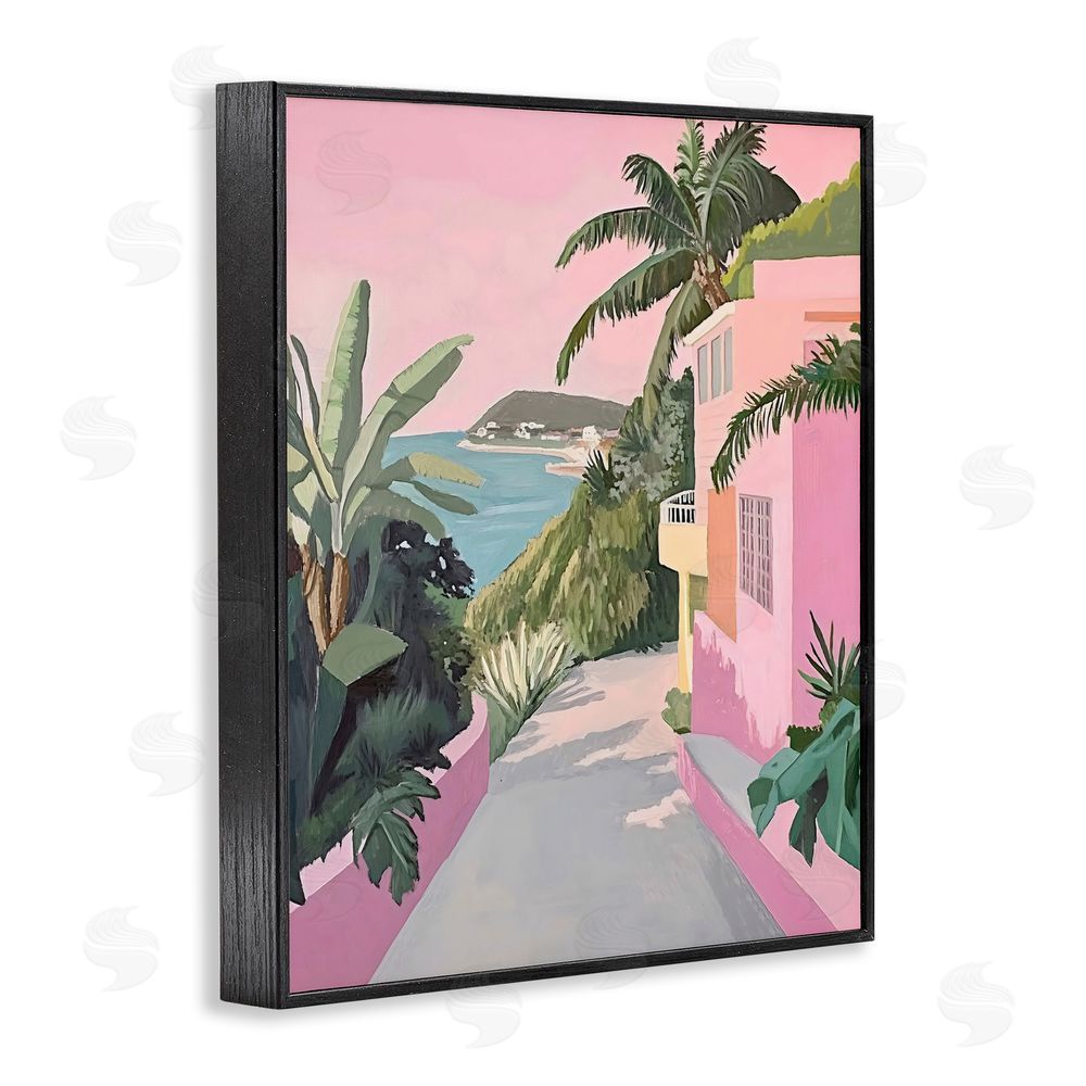 The Prints Vibe Mediterranean Pink Coastal House Black Framed Giclee Wall Art