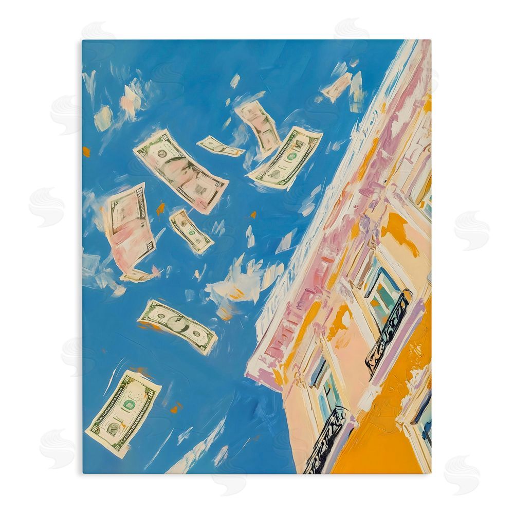 The Prints Vibe Money Rain Drifting Past Windows Stretched Canvas Wall Art