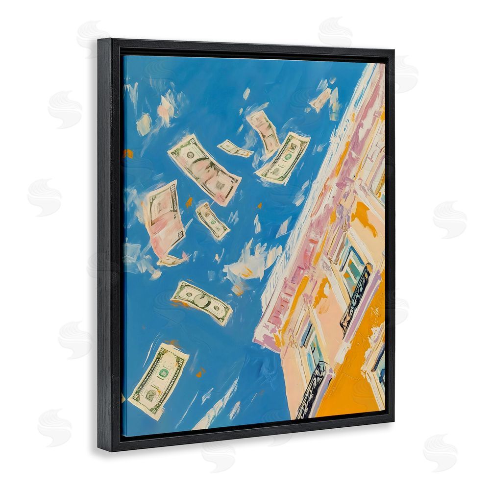 The Prints Vibe Money Rain Drifting Past Windows Black Floating Framed Canvas Wall Art