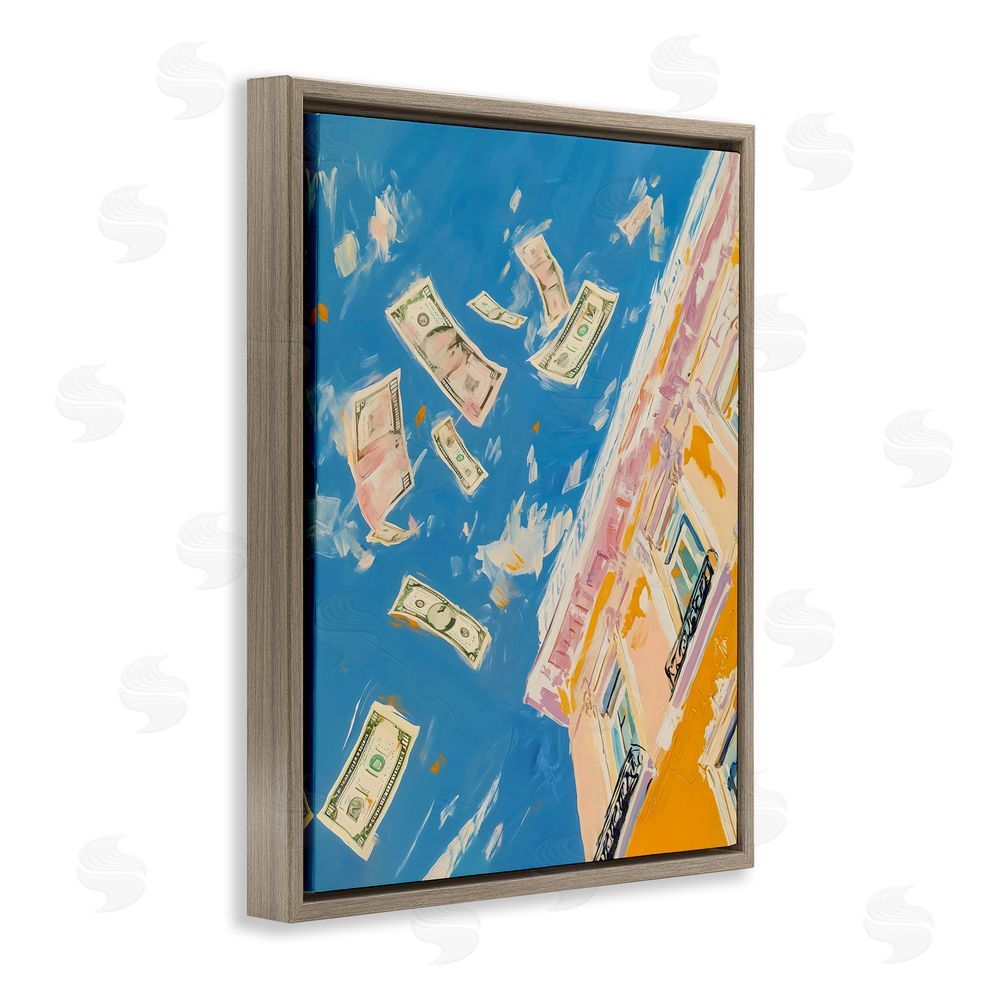 The Prints Vibe Money Rain Drifting Past Windows Brown Floating Framed Canvas Wall Art