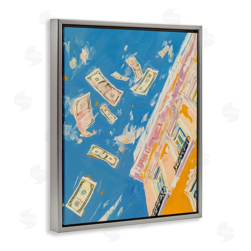 The Prints Vibe Money Rain Drifting Past Windows Gray Floating Framed Canvas Wall Art