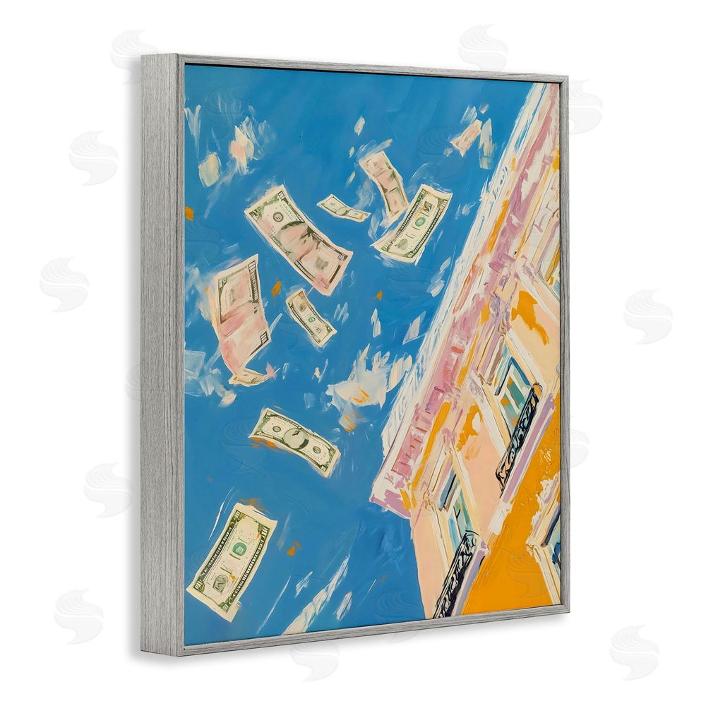 The Prints Vibe Money Rain Drifting Past Windows Gray Framed Giclee Wall Art