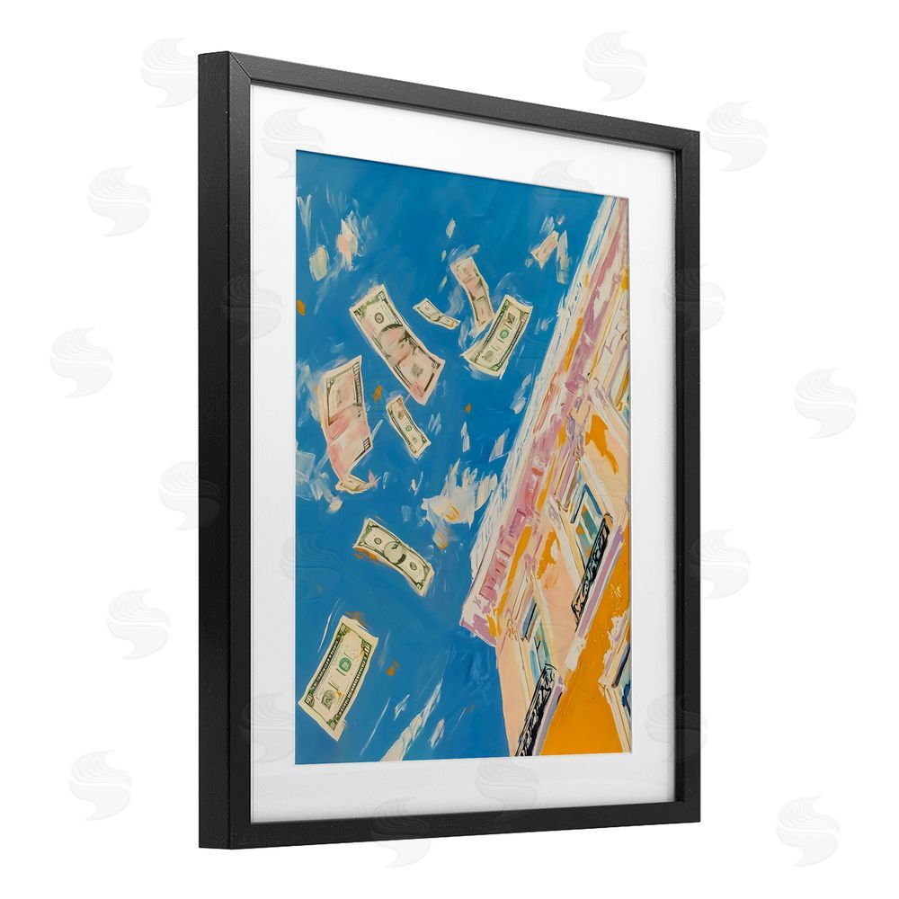 The Prints Vibe Money Rain Drifting Past Windows Black Framed Print Under Glass Wall Art