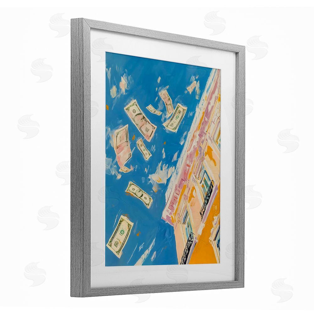 The Prints Vibe Money Rain Drifting Past Windows Gray Framed Print Under Glass Wall Art