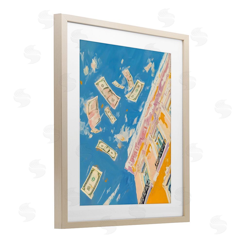 The Prints Vibe Money Rain Drifting Past Windows Brown Framed Print Under Glass Wall Art