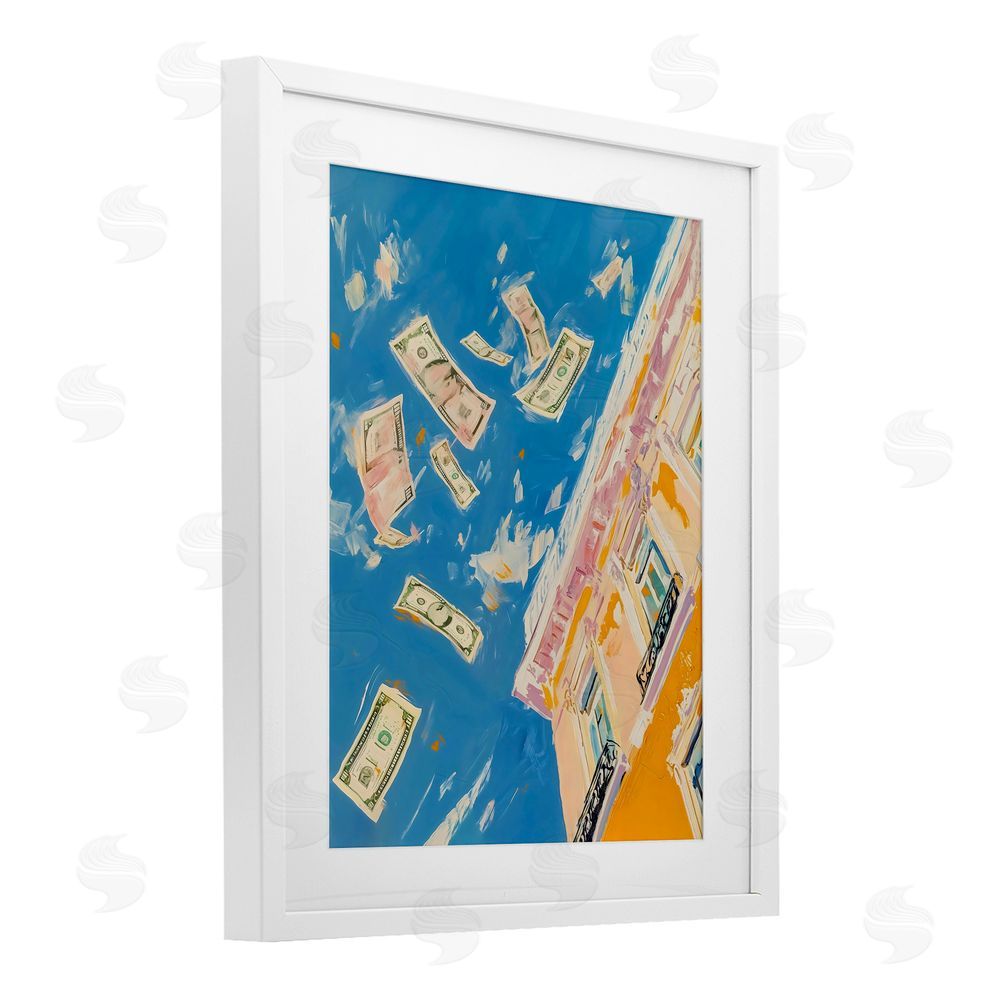 The Prints Vibe Money Rain Drifting Past Windows White Framed Print Under Glass Wall Art