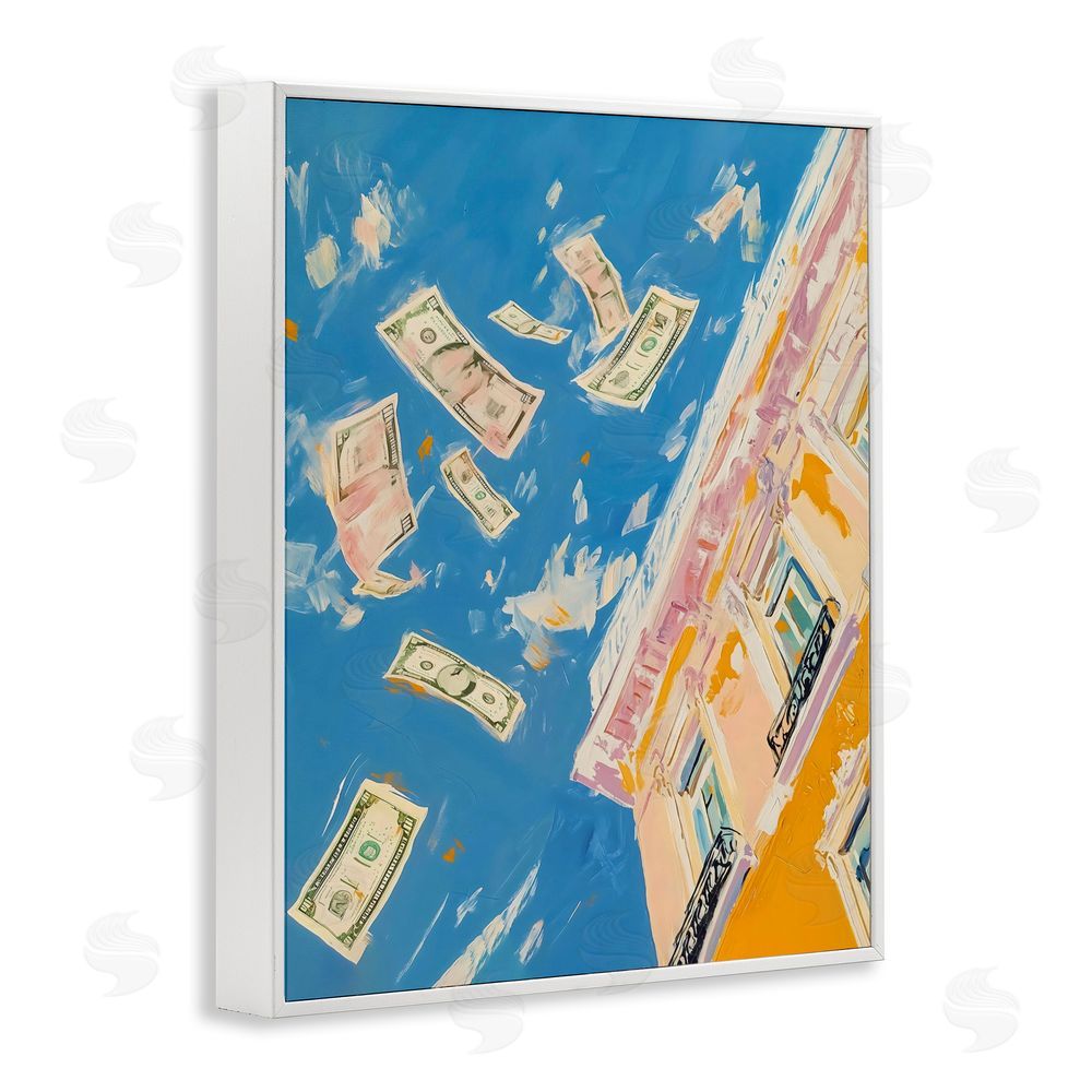 The Prints Vibe Money Rain Drifting Past Windows White Framed Giclee Wall Art
