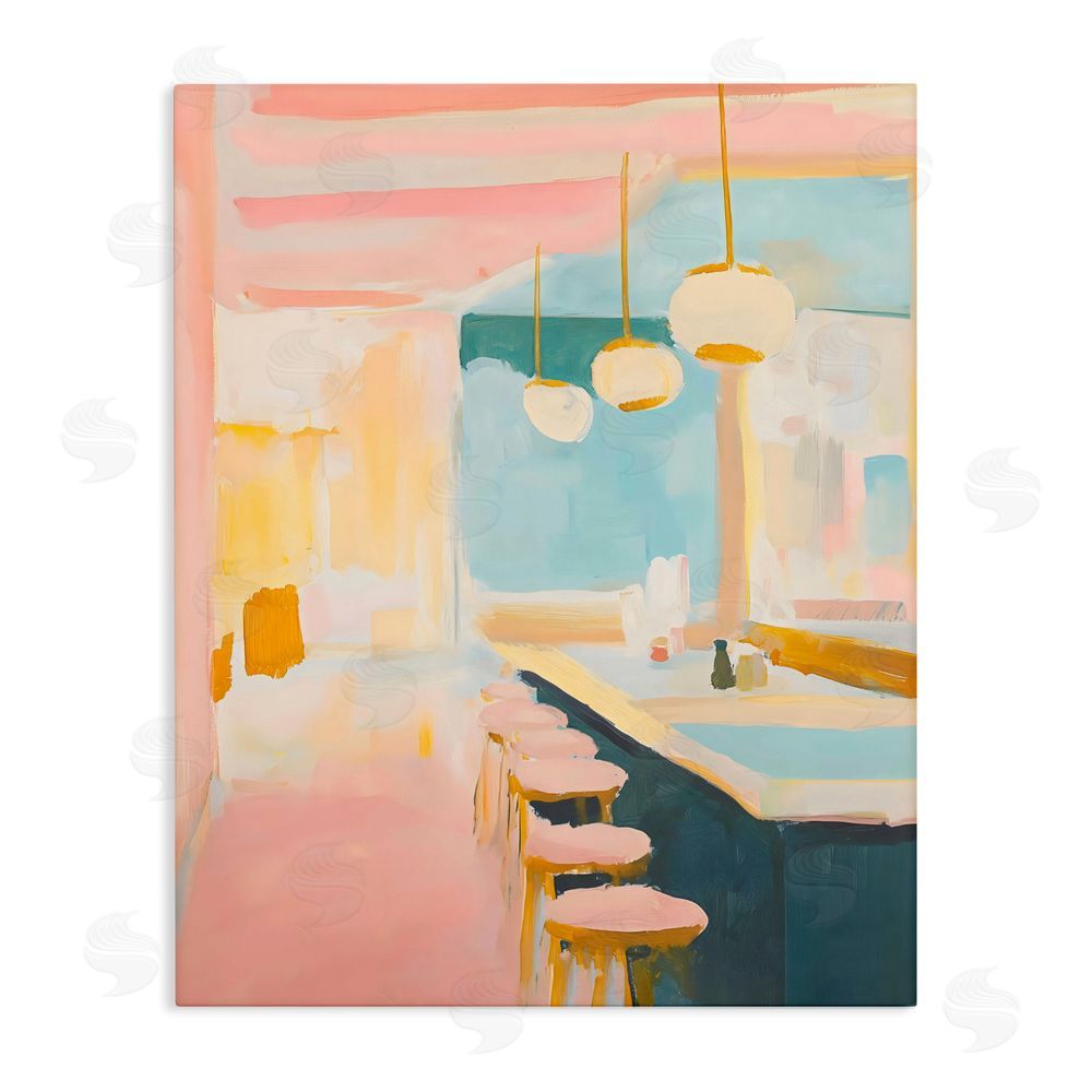 The Prints Vibe Pastel Pink Bar Stools Stretched Canvas Wall Art