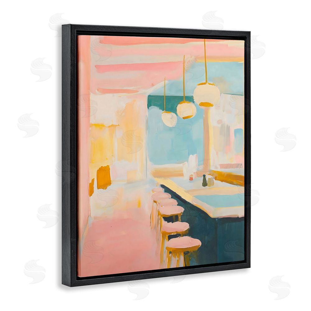 The Prints Vibe Pastel Pink Bar Stools Black Floating Framed Canvas Wall Art