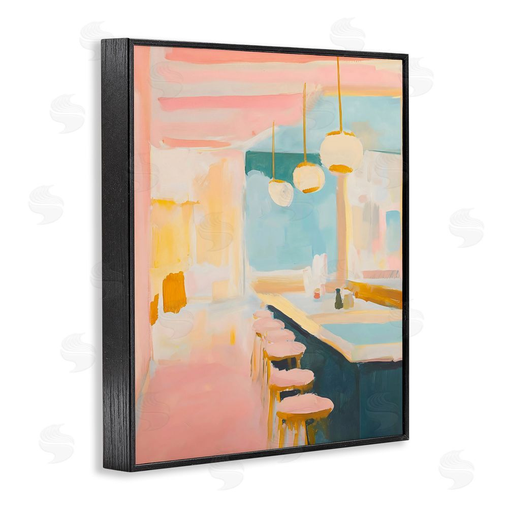The Prints Vibe Pastel Pink Bar Stools Black Framed Giclee Wall Art