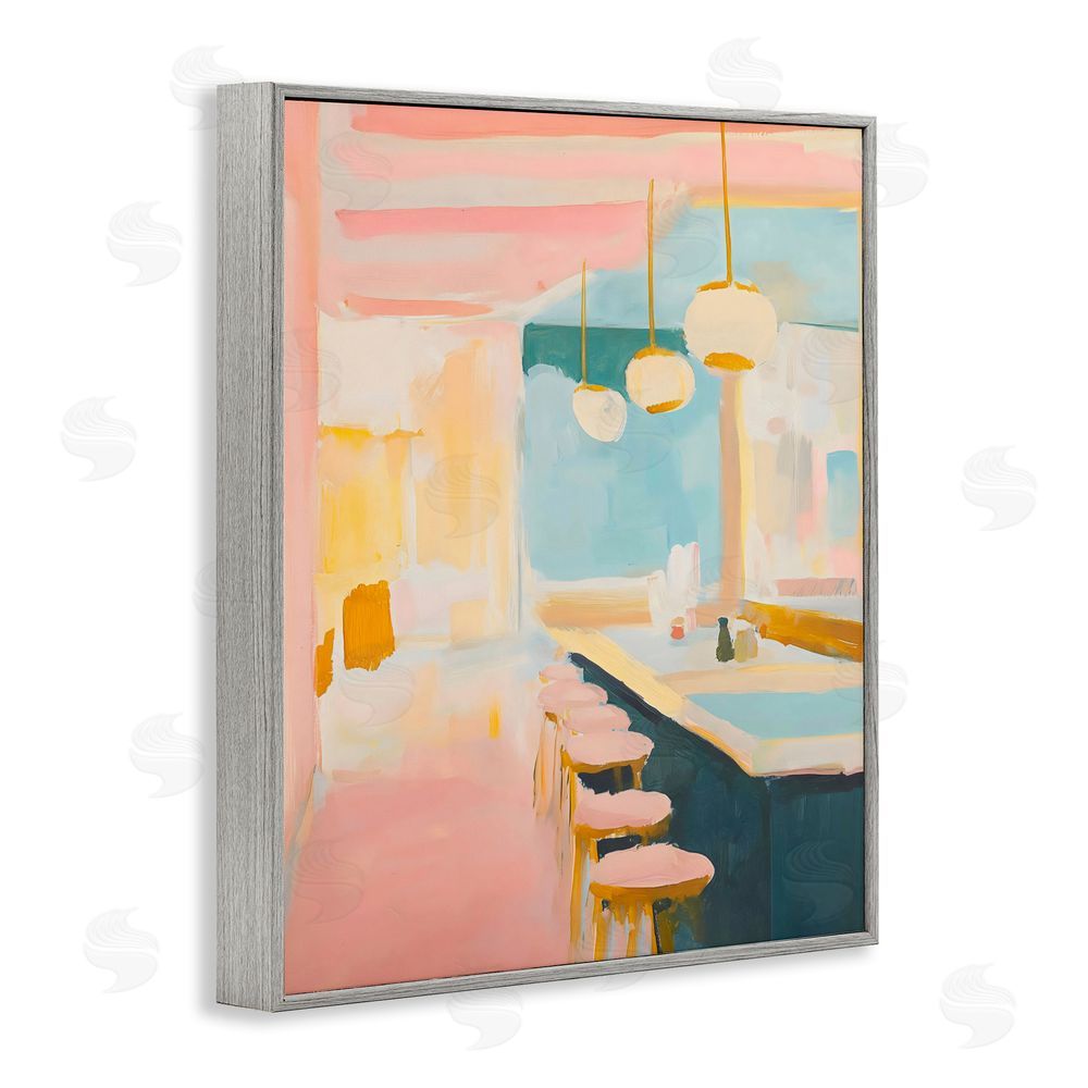 The Prints Vibe Pastel Pink Bar Stools Gray Framed Giclee Wall Art