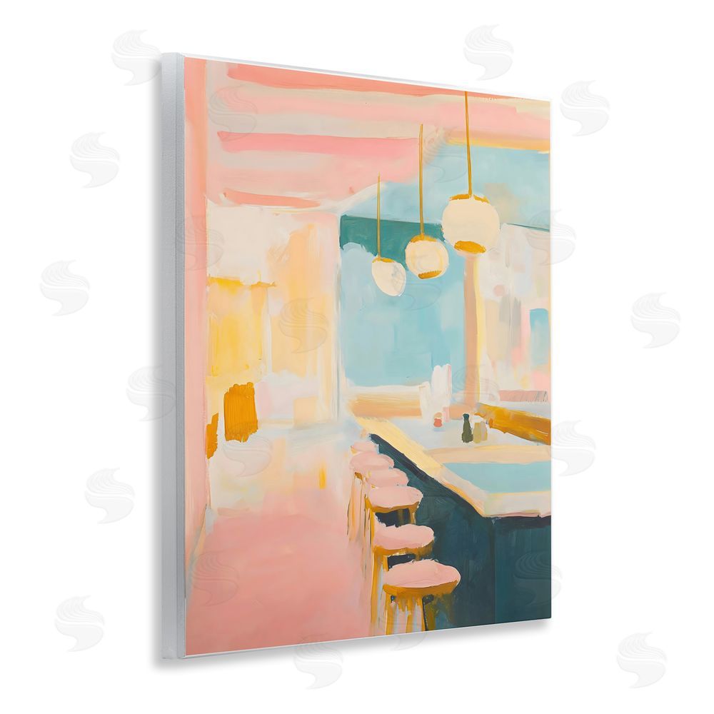 The Prints Vibe Pastel Pink Bar Stools Wall Plaque Home Decor Art Print