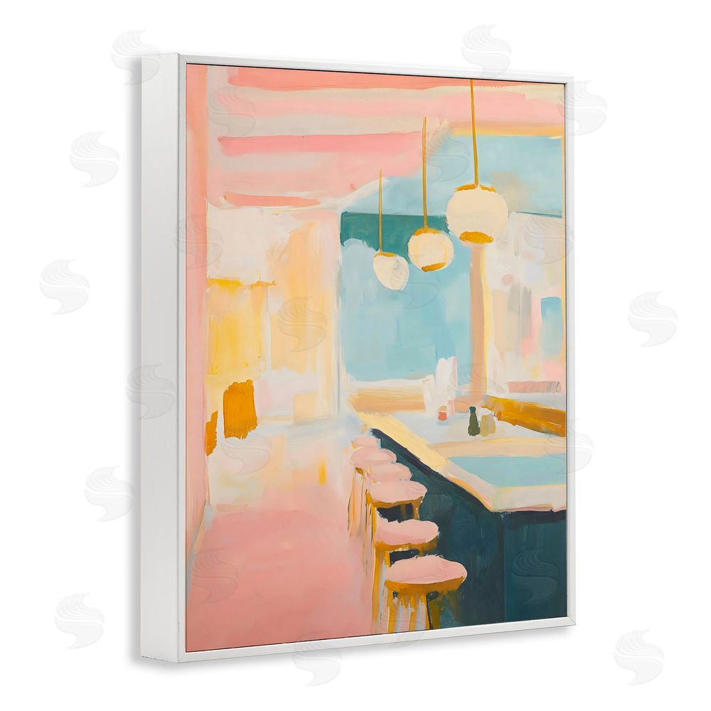 The Prints Vibe Pastel Pink Bar Stools White Framed Giclee Wall Art