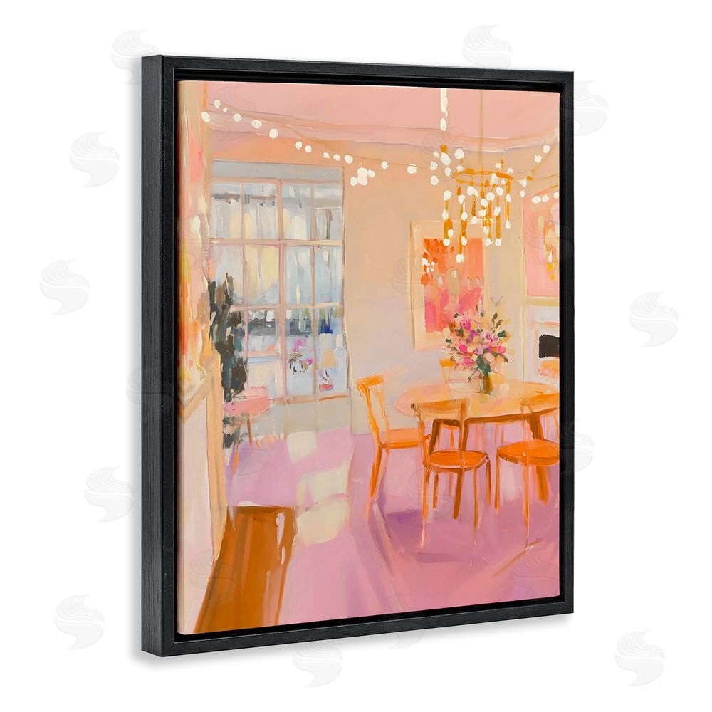 The Prints Vibe Warm & Inviting Dining Room Black Floating Framed Canvas Wall Art Print