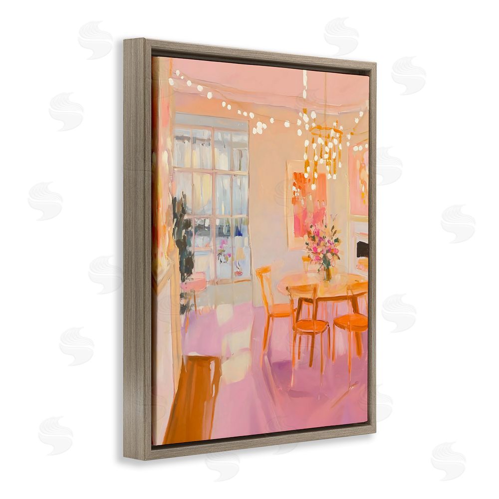 The Prints Vibe Warm & Inviting Dining Room Brown Floating Framed Canvas Wall Art Print
