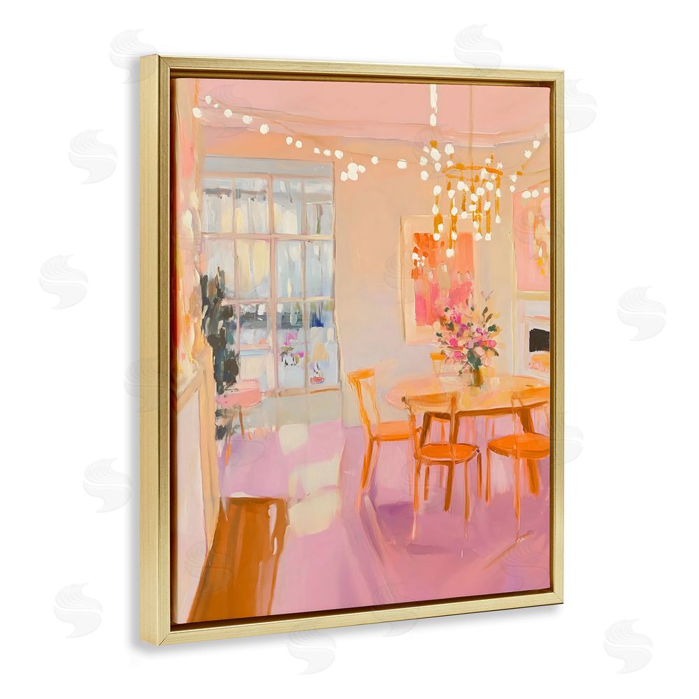 The Prints Vibe Warm & Inviting Dining Room Gold Floating Framed Canvas Wall Art Print