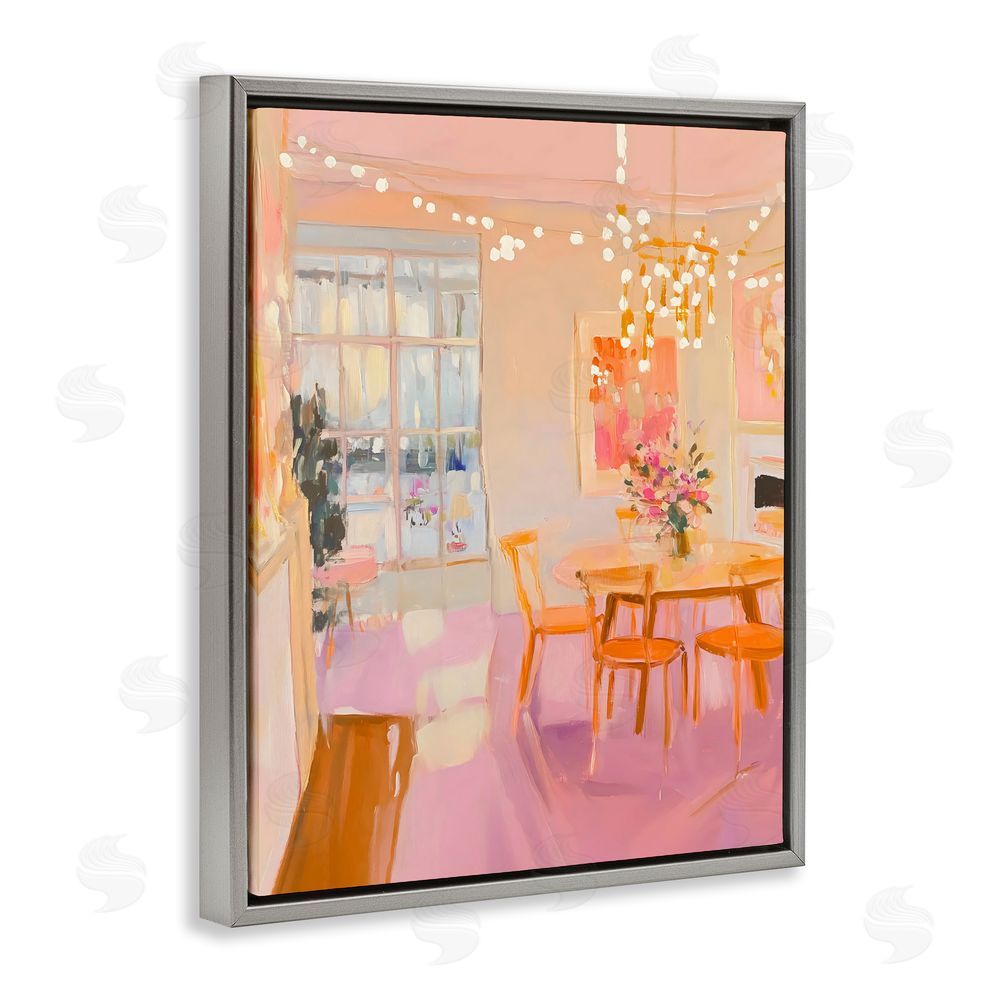 The Prints Vibe Warm & Inviting Dining Room Gray Floating Framed Canvas Wall Art Print